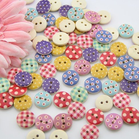 100pcs Mixed Wooden Buttons in Bulk Buttons for Crafts Button Round Co