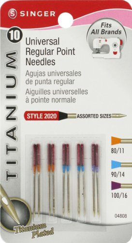 Singer Titanium Universal Regular Point Machine Needles for Woven Fabric,  Assorted Sizes, 10-Pack