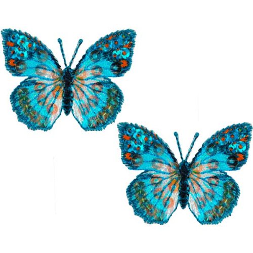 Expo MBP102BL Iron-On Embroidered Sequin Butterfly Applique, 2-Pack, Blue